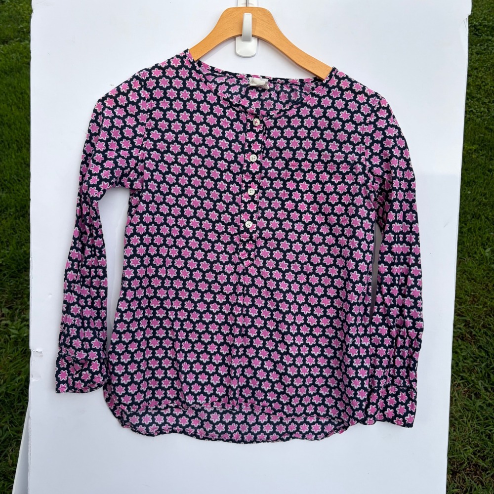 Crewcuts Girls Navy Pink Starburst Cotton Henley Blouse Size 10 F8773